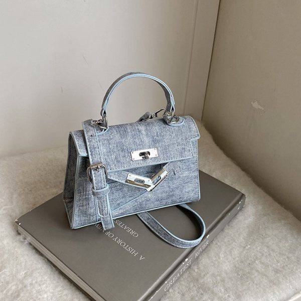 Premium Splicing Kelly Bag Women’s Lock Denim Shoulder Bag