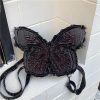 Retro Embroidered Letter Bow Backpack Washed Denim Large Capacity