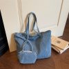 Retro Denim Commuter Tote Bag Large Capacity Shoulder Bag