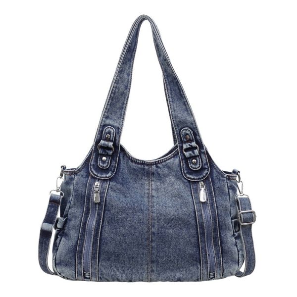 Retro Denim Messenger Bag Large Capacity Commuting Tote