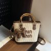 Bamboo Straw Bucket Bag Women Crossbody Shoulder Handbag