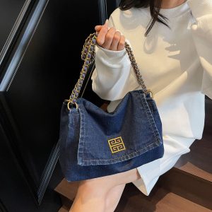 Versatile Denim Shoulder Bag Large Capacity Commuter Handbag
