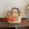Bamboo Straw Bucket Bag Women Crossbody Shoulder Handbag