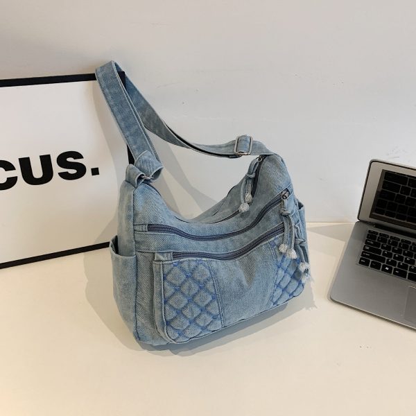 Retro Denim Messenger Bag Casual Simple Large Capacity Shoulder Bag Light Commuter Versatile Women’S Small Square Bag