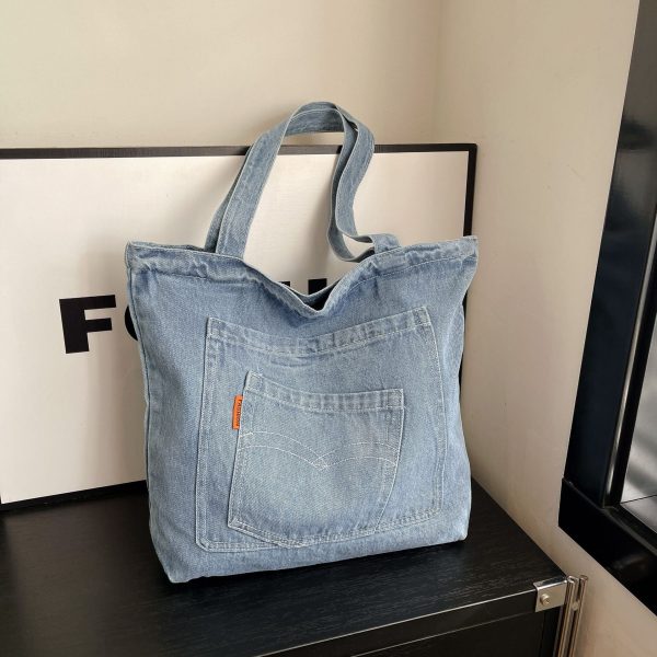 Denim Commuter Shoulder Bag Large Capacity Simple Style
