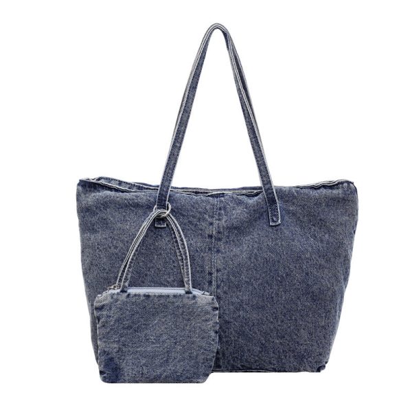 Retro Denim Commuter Tote Bag Large Capacity Shoulder Bag