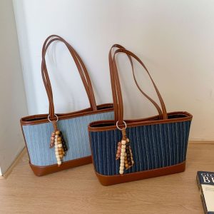 Ins Splicing Denim Tote Bag Large Capacity Women's Shoulder Bag
