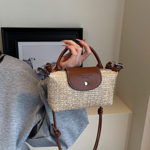 Rainbow Woven Straw Shoulder Bag Casual Crossbody Handbag