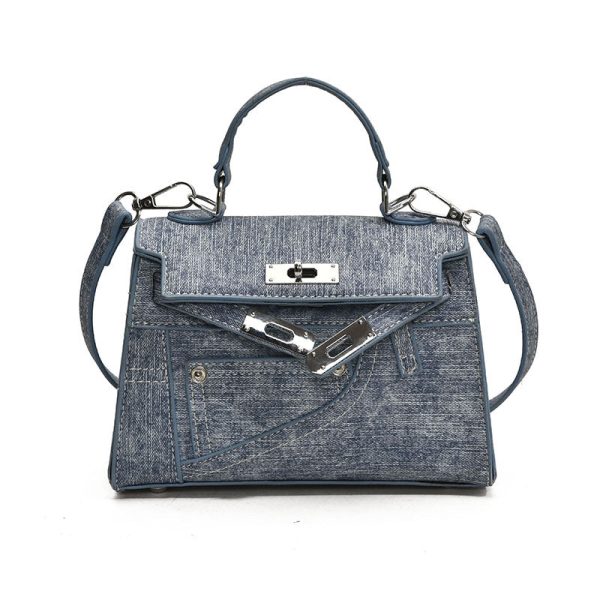 Premium Splicing Kelly Bag Women’s Lock Denim Shoulder Bag