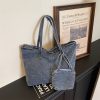Retro Denim Commuter Tote Bag Large Capacity Shoulder Bag