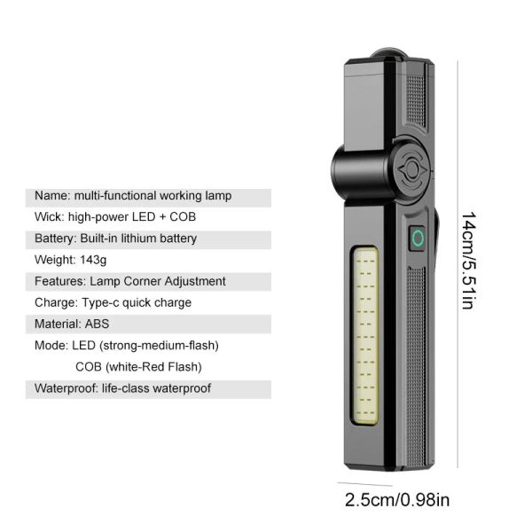 Multi-functional portable work light Rotating work light lighting magnetic repair light USB charging repair light super bright